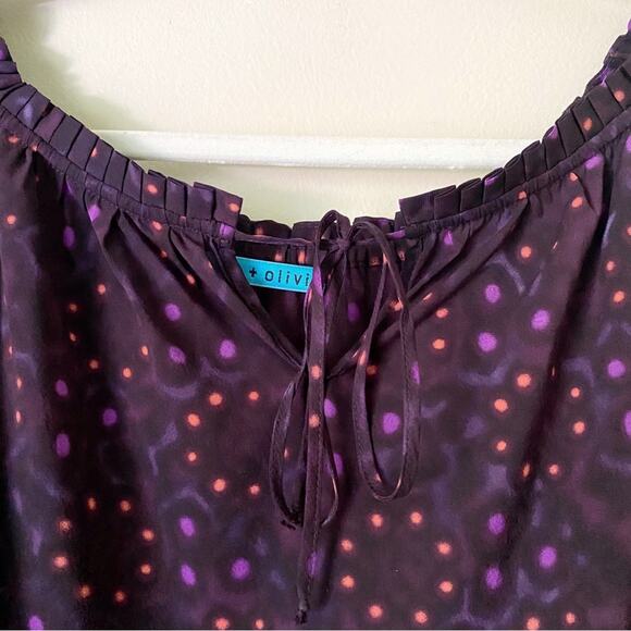 Alice + Olivia | Silk Pattern Blouse Tie Neck Semi-Sheer Purple Plum Small - Picture 3 of 6